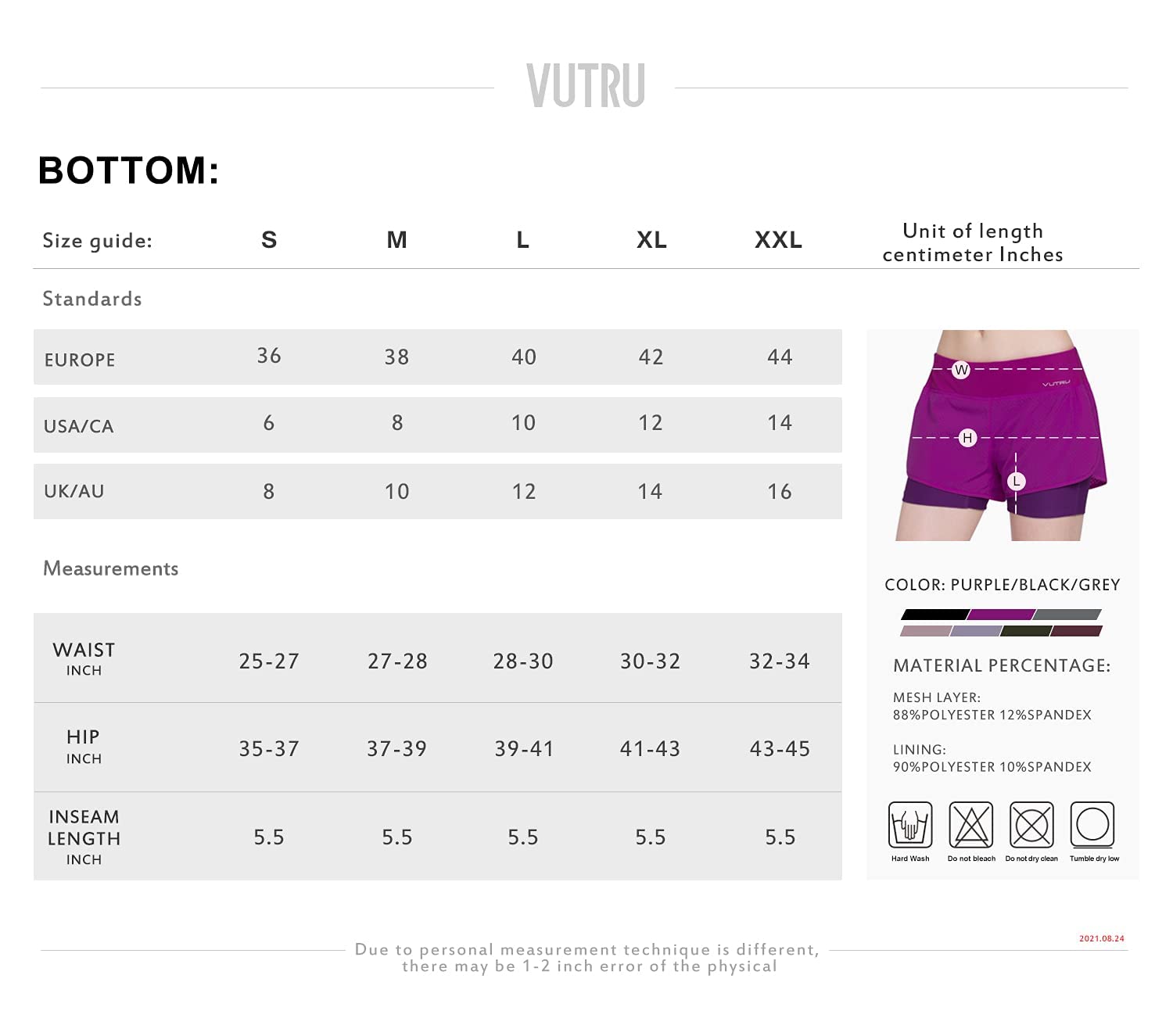 VUTRU Women's 2 in 1 Running Shorts Quick Dry Workout Athletic Shorts with Liner Back Pockets (Purple,L)