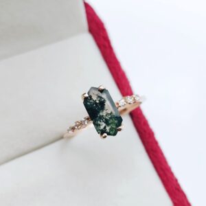 Natural Moss Agate Ring For Women Pear Hexagon Shaped Gold Ring Silver Ring Delicate Ring Stacking Ring Promise Ring For Women's Birthday Gift By FOREVER GEMS & JEWELS, Rose Gold,White,Green,Silver