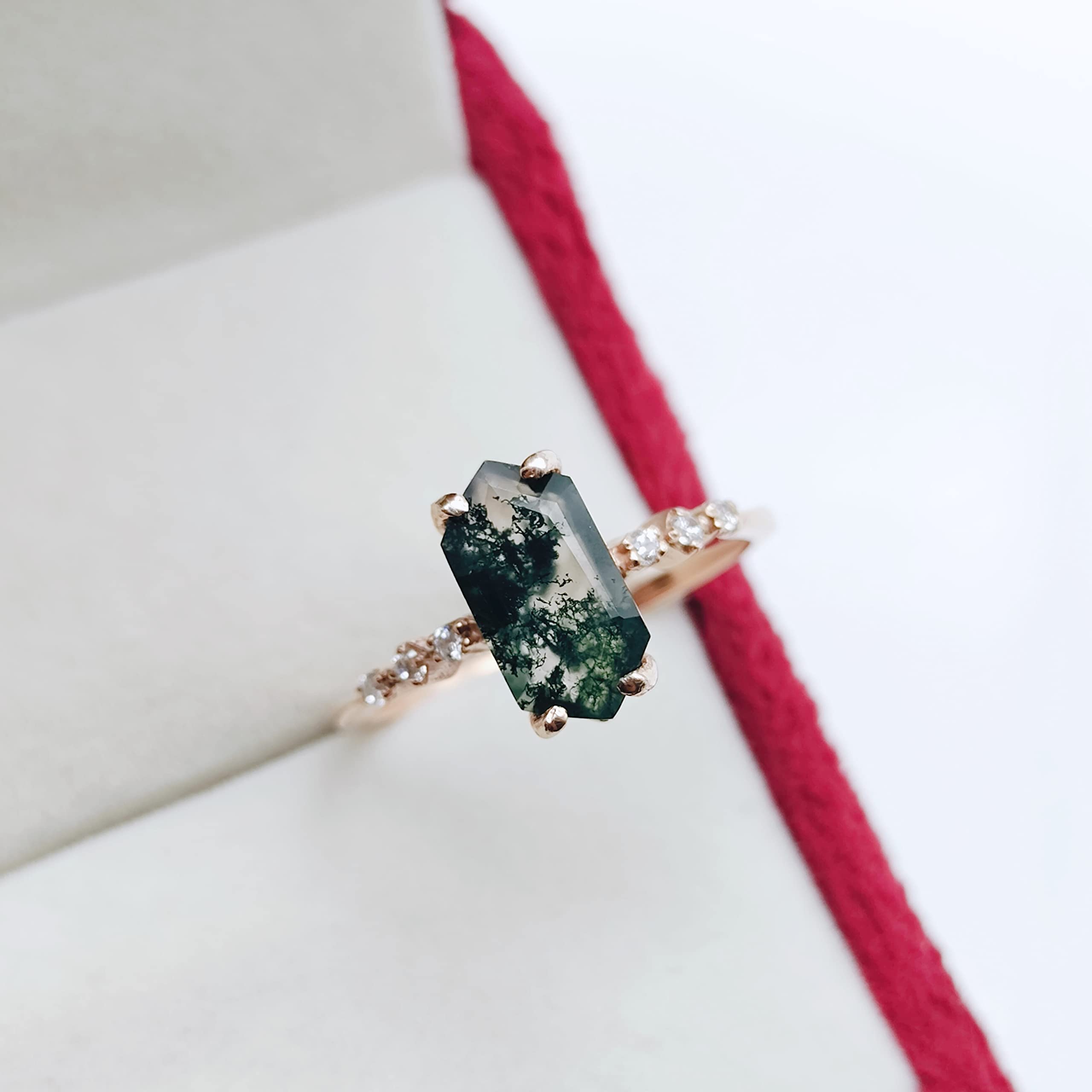 Natural Moss Agate Ring For Women Pear Hexagon Shaped Gold Ring Silver Ring Delicate Ring Stacking Ring Promise Ring For Women's Birthday Gift By FOREVER GEMS & JEWELS, Rose Gold,White,Green,Silver