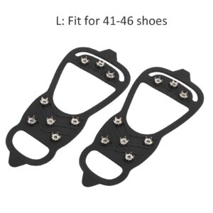 Ice Snow Grips for Shoes and Boots, Non Slip Spikes Shoe Cover with 8 Steel Studs Crampons, Walk Traction Cleats for Hiking Mountaineering Skiing Winter Sports(L)