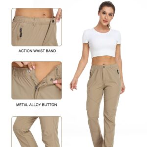 Womens Khaki Golf Pants Quick Dry Travel Nylon Cargo Waterproof Hiking with Pockets Small