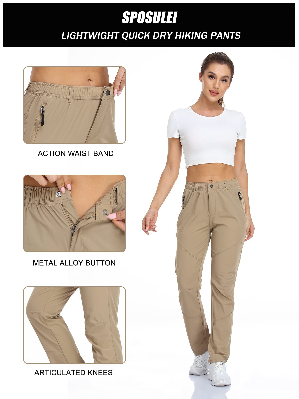 Womens Khaki Golf Pants Quick Dry Travel Nylon Cargo Waterproof Hiking with Pockets Small