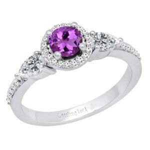 dazzlingrock collection 10k 5 mm round amethyst, pear white sapphire & round diamond ladies ring, white gold, size 8.5