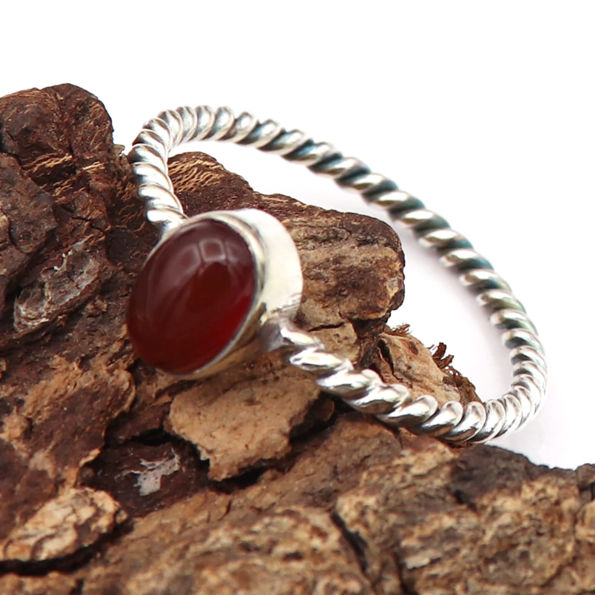 Silver Band Solid 925 Sterling Silver Carnelian Gemstone Ring Handmade for Women by Goyal Exports SRG332J (US-10)