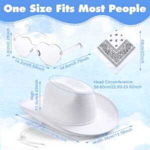 36 Pieces Adult Cowboy Hat with Bandanna Heart Sunglasses Unisex Felt Cowboy Hat Men Women Western Party Hat Cowboy Costume (White)