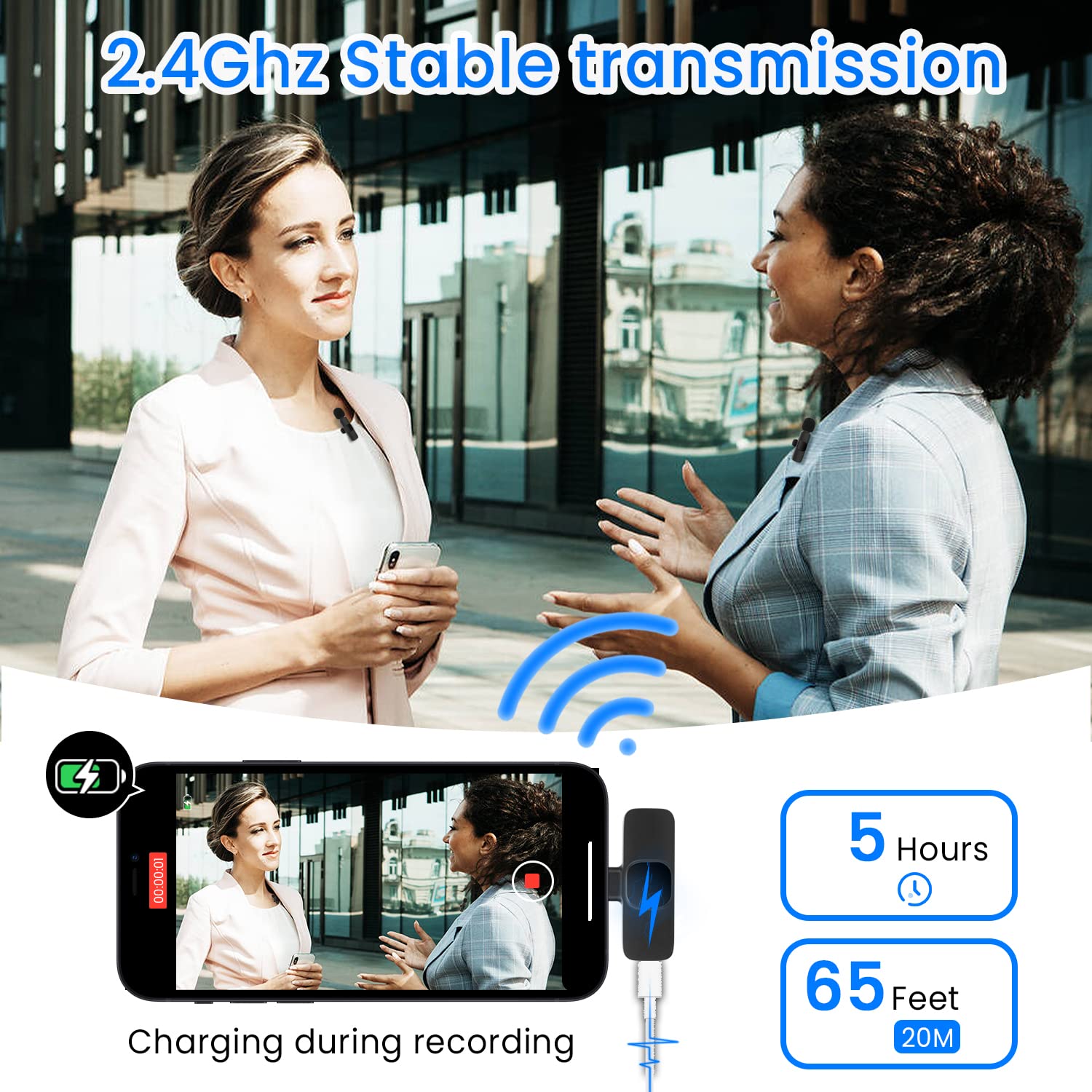 Wireless Lavalier Microphone for iPhone 7 8 X XR XS 11 12 13 14 Max Pro SE - 2.4GHz Plug&Play Lapel Mic with Clip for Video Recording YouTube Tiktok Facebook Live Stream Vlogging | Black