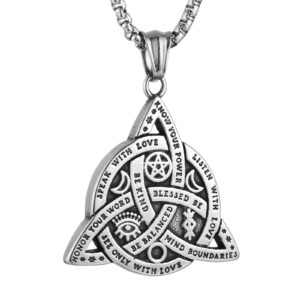 HZMAN Double Sided Stainless Steel Triple Goddess Triquetra Necklace Celtic Knot Irish Christian Trinity Knot Pendant