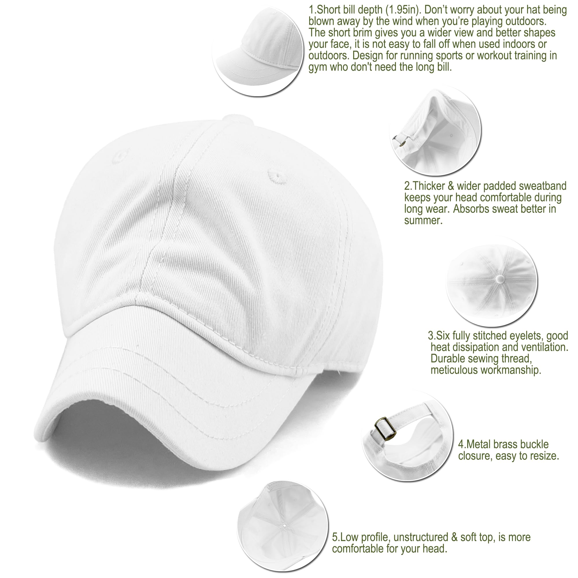 REDSHARKS mens Short Bill Plain Brim Ball Trucker Baseball Dad Cap, White, X-Large