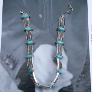 Yheakne Boho Turquoise Choker Necklace Vintage Turquoise Necklace Chunky Silver Chain Necklace Thick Collarbone Necklace Gypsy Necklace Chain Jewelry for Women and Girls Tribal Necklace