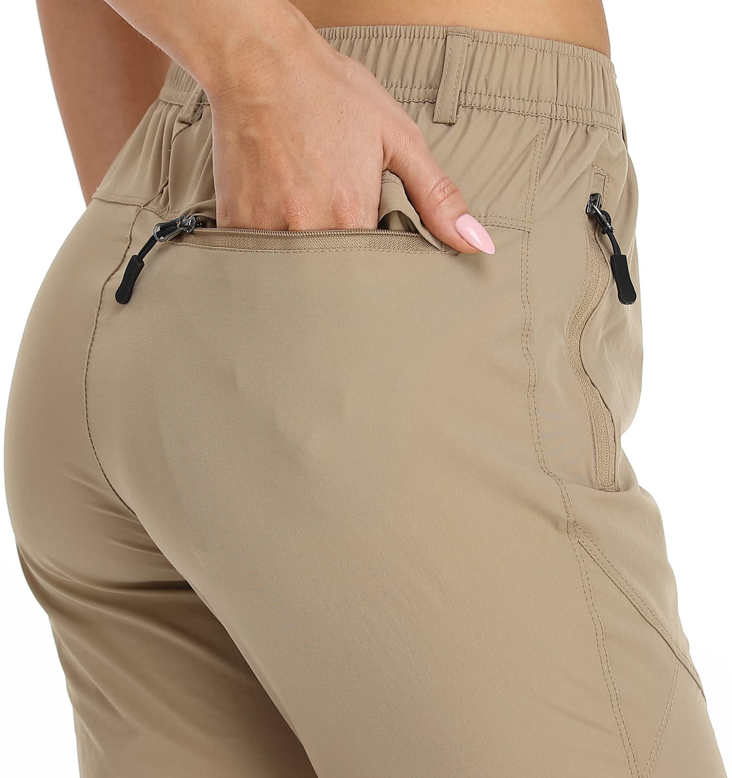 Womens Khaki Golf Pants Quick Dry Travel Nylon Cargo Waterproof Hiking with Pockets Small