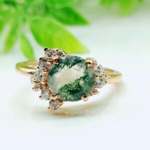 Natural Moss Agate Ring For Women Pear Round Shape Gold Ring Silver Ring Delicate Ring Stacking Ring Promise Ring For Women's Birthday Gift By FOREVER GEMS & JEWELS