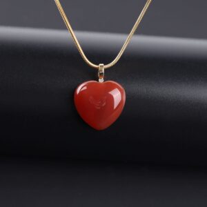 COAI Snake Chain Heart Red Carnelian Stone Pendant Necklace