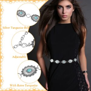 Henoyso Western Metal Belts for Women Silver Oval Flowers Chain Waist Chains for Dresses Jeans Western Cowgirl (Elegant)