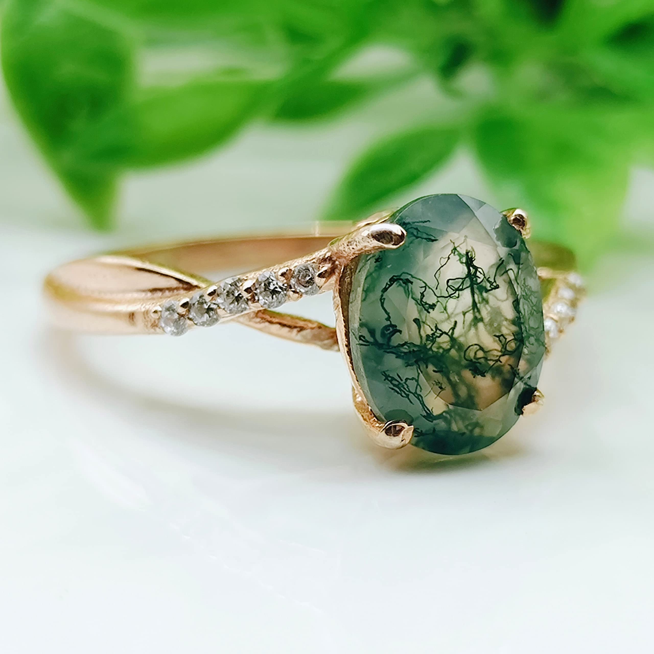 Natural Moss Agate Ring For Women Oval Shaped Rose Gold Ring Silver Ring Delicate Ring Stacking Ring Promise Ring For Women's Birthday Gift By FOREVER GEMS & JEWELS