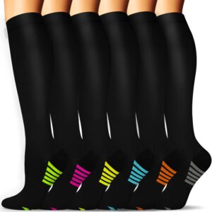 sunfeeling compression socks women & men 20-30mmhg - best support for running,sports,hiking,flight travel,circulation (multicoloured, 6 pairs, large-x-large)