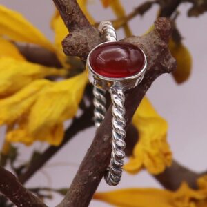 Silver Band Solid 925 Sterling Silver Carnelian Gemstone Ring Handmade for Women by Goyal Exports SRG332J (US-10)