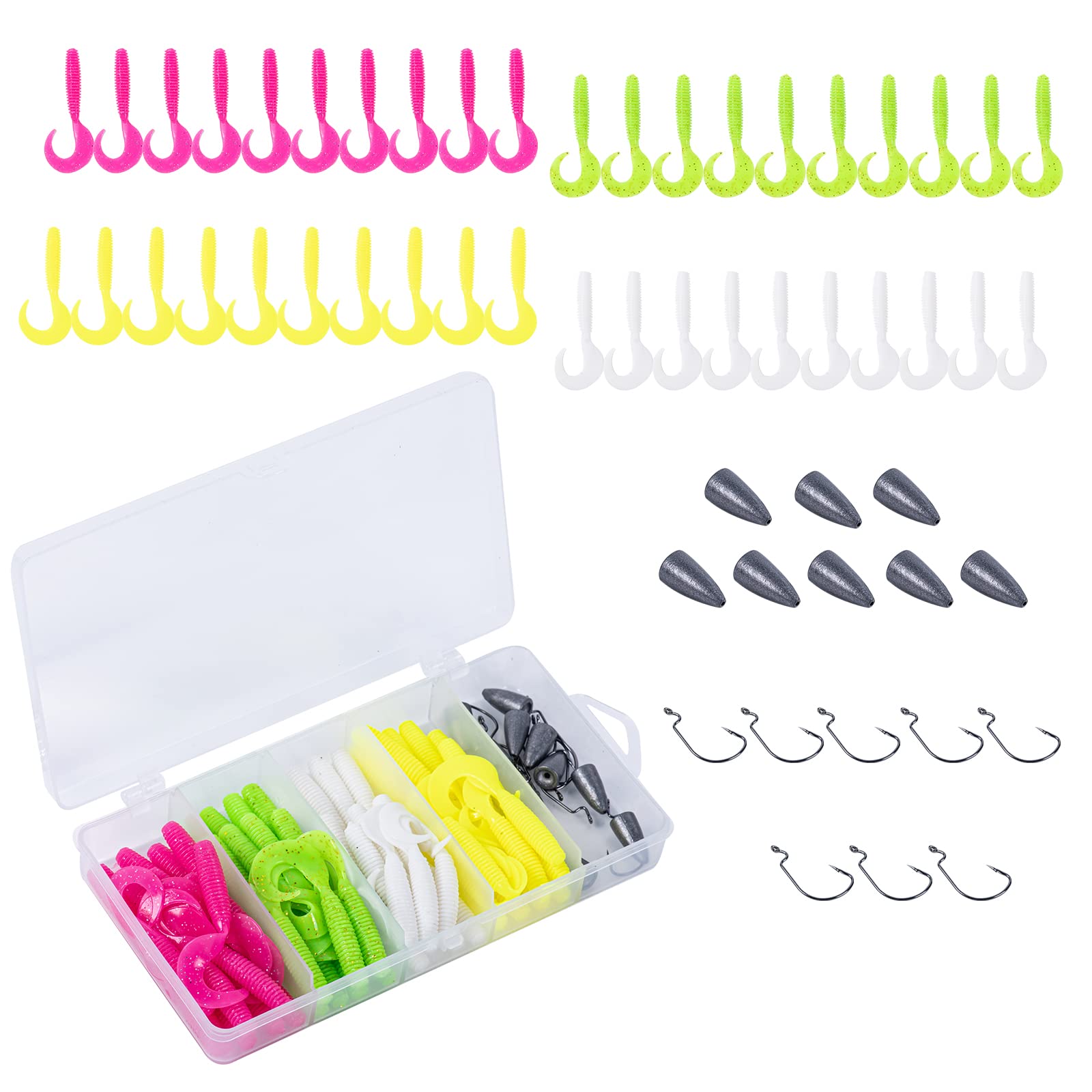 Goture Fishing Soft Plastic Lures Kit Jig Head Hooks Crappie Lures Trout Bass Fishing Worm Lures Crappie Jigs Fishing Lures Set with Tackl Box for Freshwater Saltwater Fishing