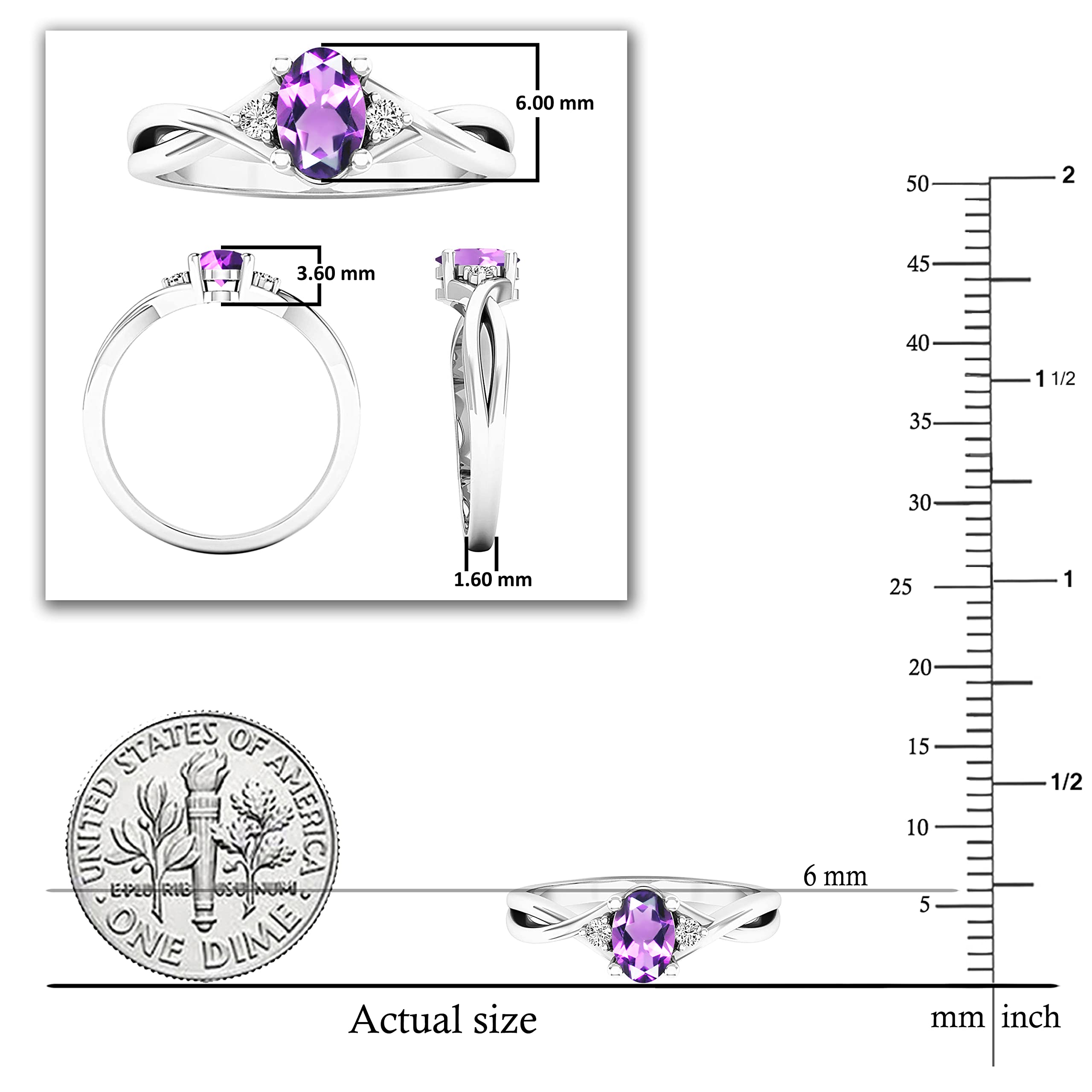 Dazzlingrock Collection 6X4mm Oval Amethyst & Round White Diamond Engagement Ring for Women in 14K White Gold, Size 9