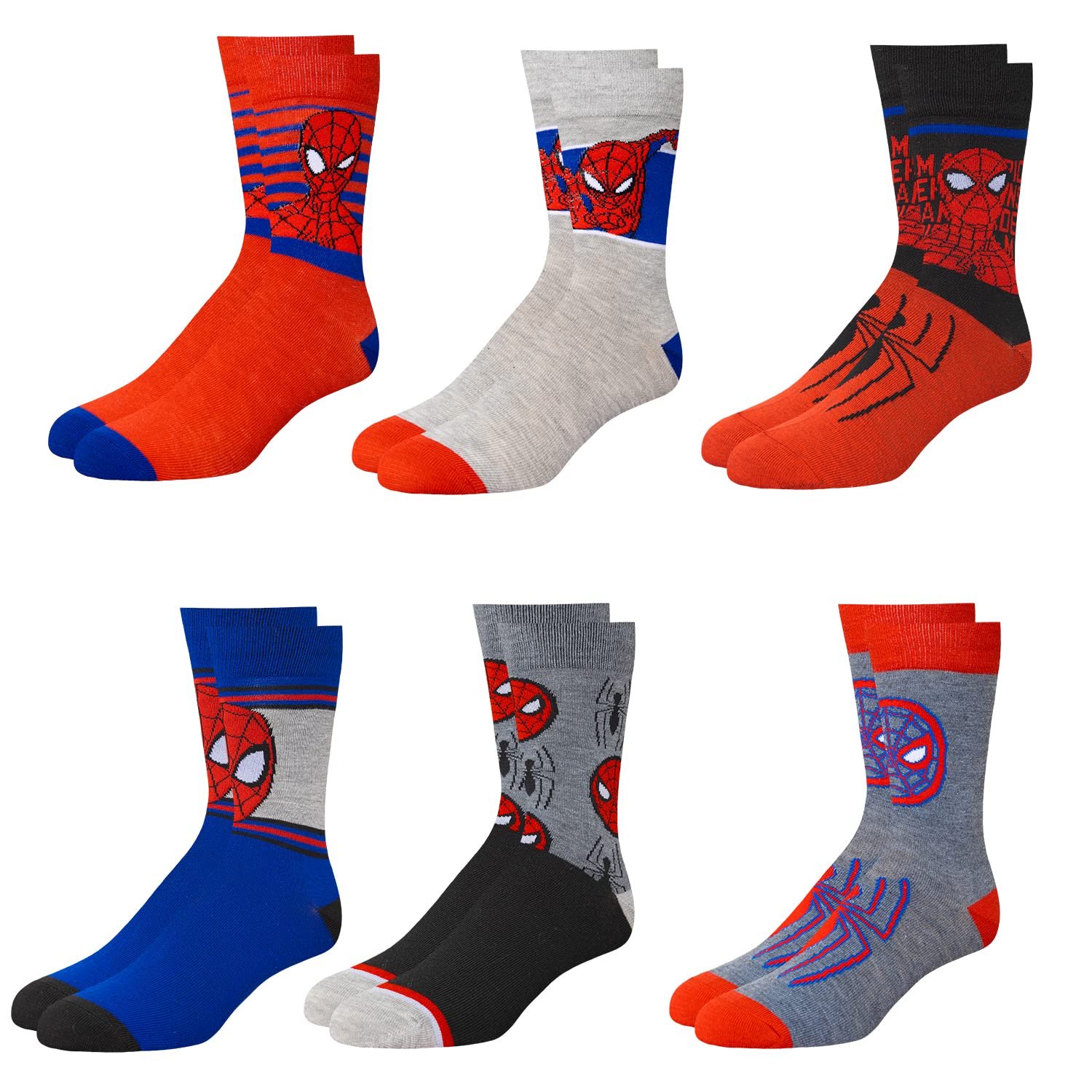 Marvel Spiderman Socks for Boys & Men, 6-Pack Socks for Men & Boys Socks, Men's Athletic Socks, Athletic Socks for Boys,