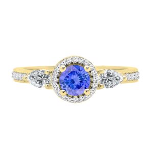 Dazzlingrock Collection 10K 5 MM Round Tanzanite, Pear White Sapphire & Round Diamond Ladies Ring, Yellow Gold, Size 10