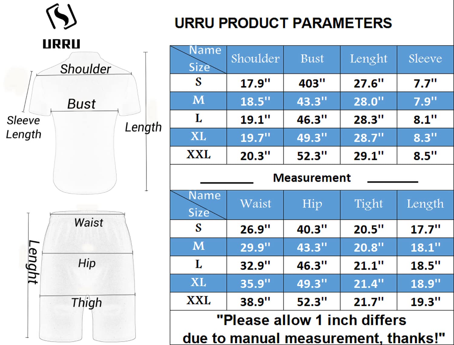 URRU Mens Short Sleeve Casual Polo Shirt and Shorts Sets Two Piece Summer Outfits Tracksuit Set for Men White L