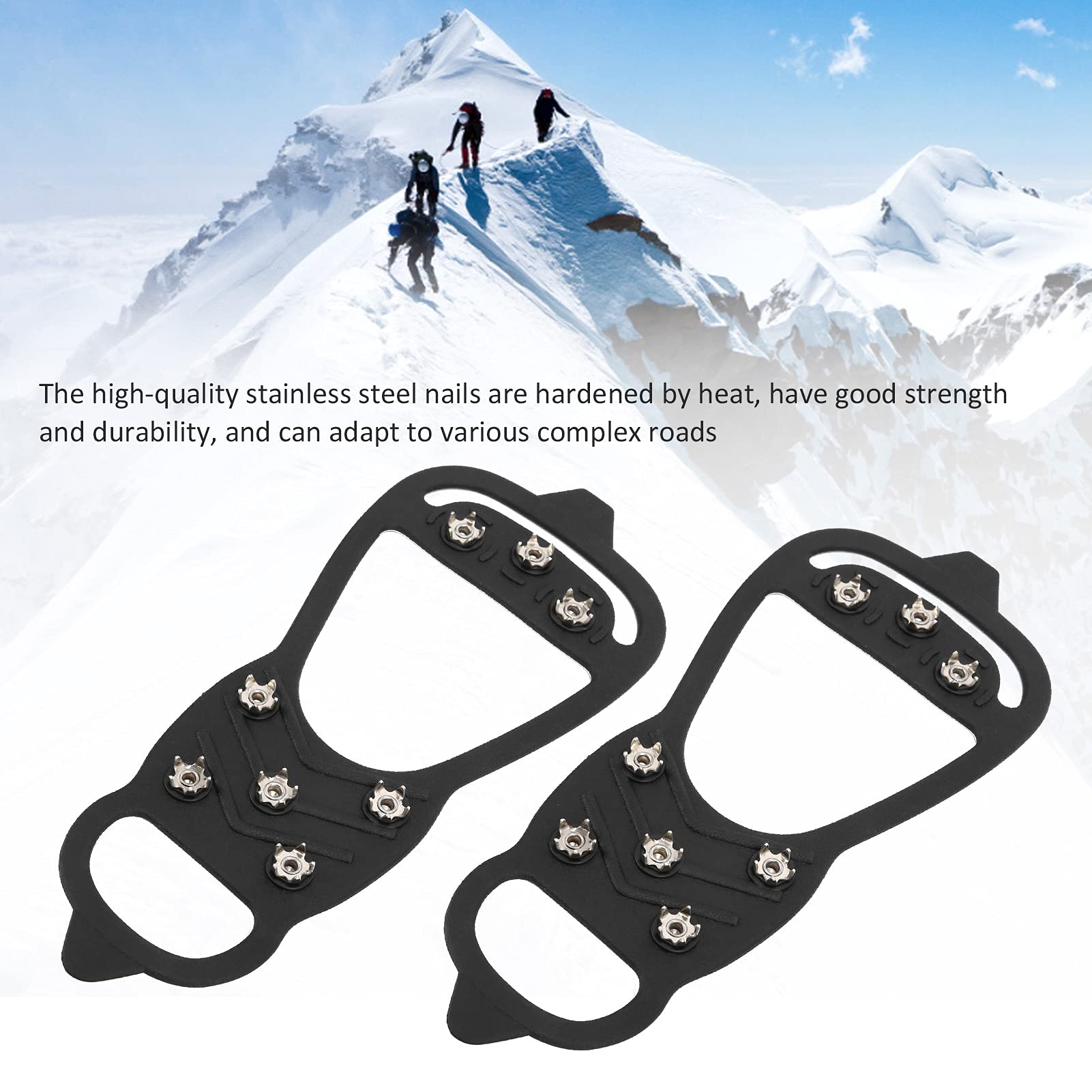 Ice Snow Grips for Shoes and Boots, Non Slip Spikes Shoe Cover with 8 Steel Studs Crampons, Walk Traction Cleats for Hiking Mountaineering Skiing Winter Sports(L)