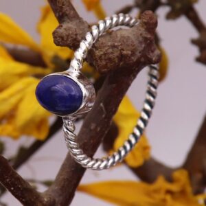 Silver Band Solid 925 Sterling Silver Lapis Lazuli Gemstone Ring Handmade for Women by Goyal Exports SRG332H (US-6.5)