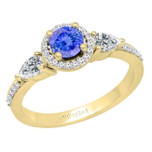 dazzlingrock collection 10k 5 mm round tanzanite, pear white sapphire & round diamond ladies ring, yellow gold, size 10