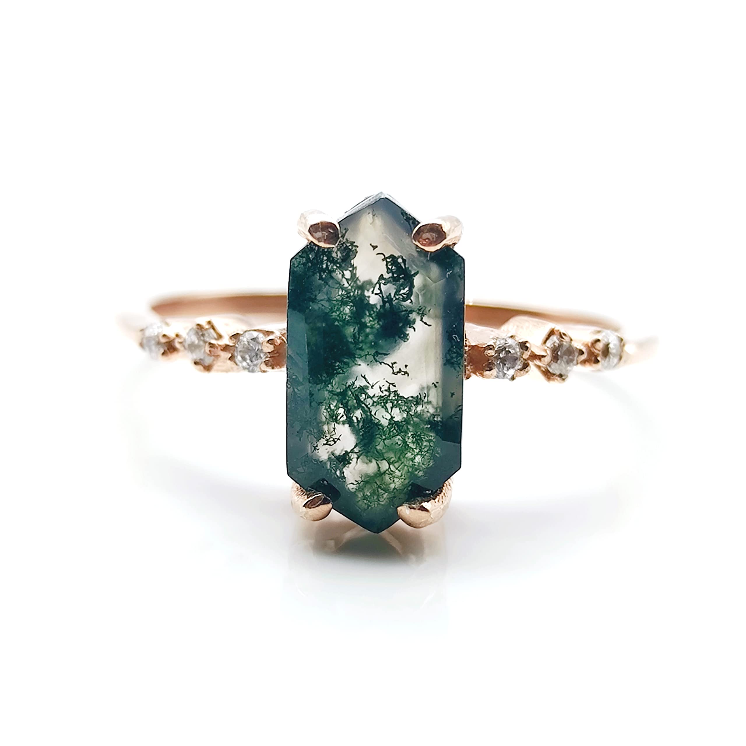 Natural Moss Agate Ring For Women Pear Hexagon Shaped Gold Ring Silver Ring Delicate Ring Stacking Ring Promise Ring For Women's Birthday Gift By FOREVER GEMS & JEWELS, Rose Gold,White,Green,Silver