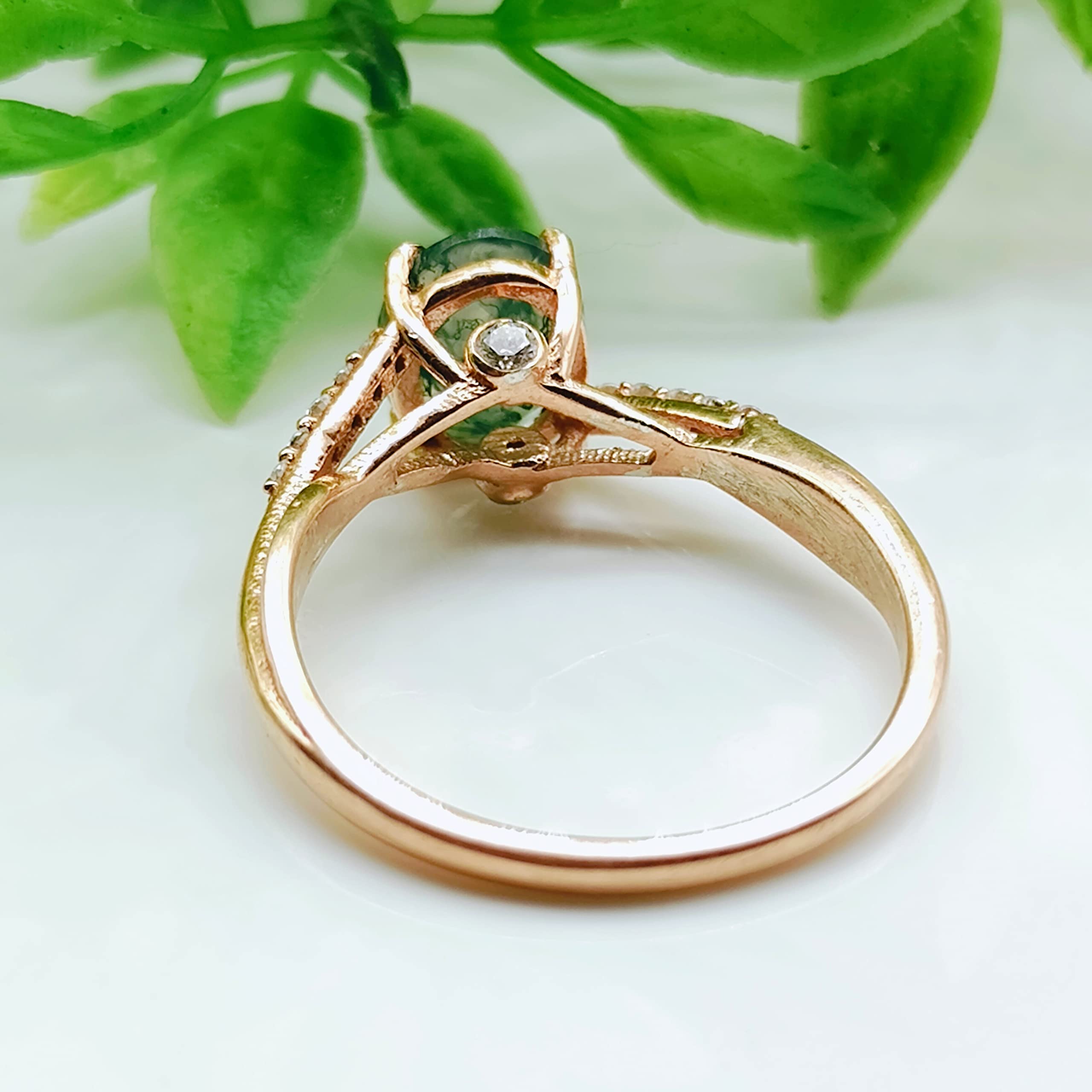 Natural Moss Agate Ring For Women Oval Shaped Rose Gold Ring Silver Ring Delicate Ring Stacking Ring Promise Ring For Women's Birthday Gift By FOREVER GEMS & JEWELS