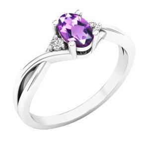 Dazzlingrock Collection 6X4mm Oval Amethyst & Round White Diamond Engagement Ring for Women in 14K White Gold, Size 9