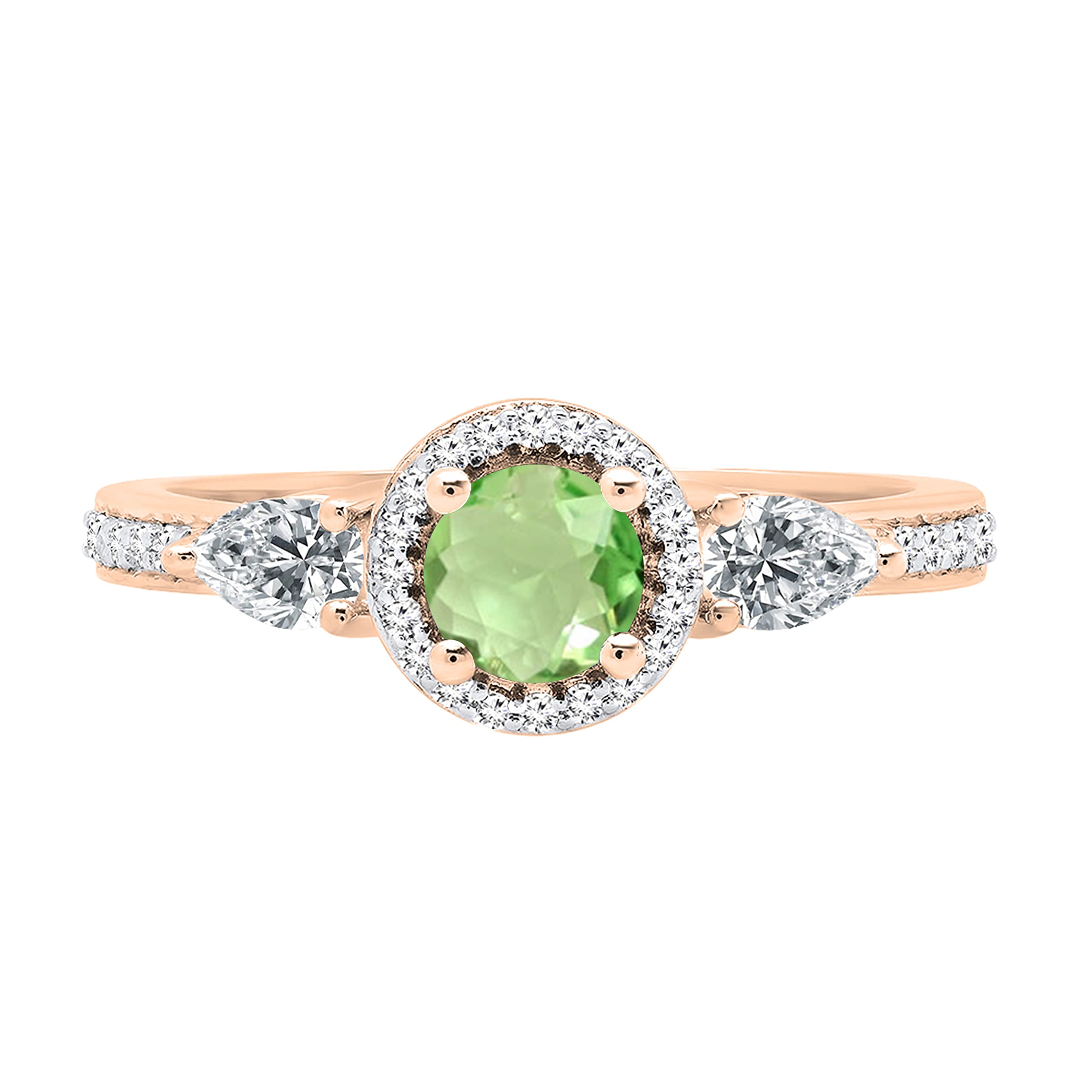 Dazzlingrock Collection 14K 5 MM Round Peridot, Pear White Sapphire & Round Diamond Ladies Ring, Rose Gold, Size 5.5