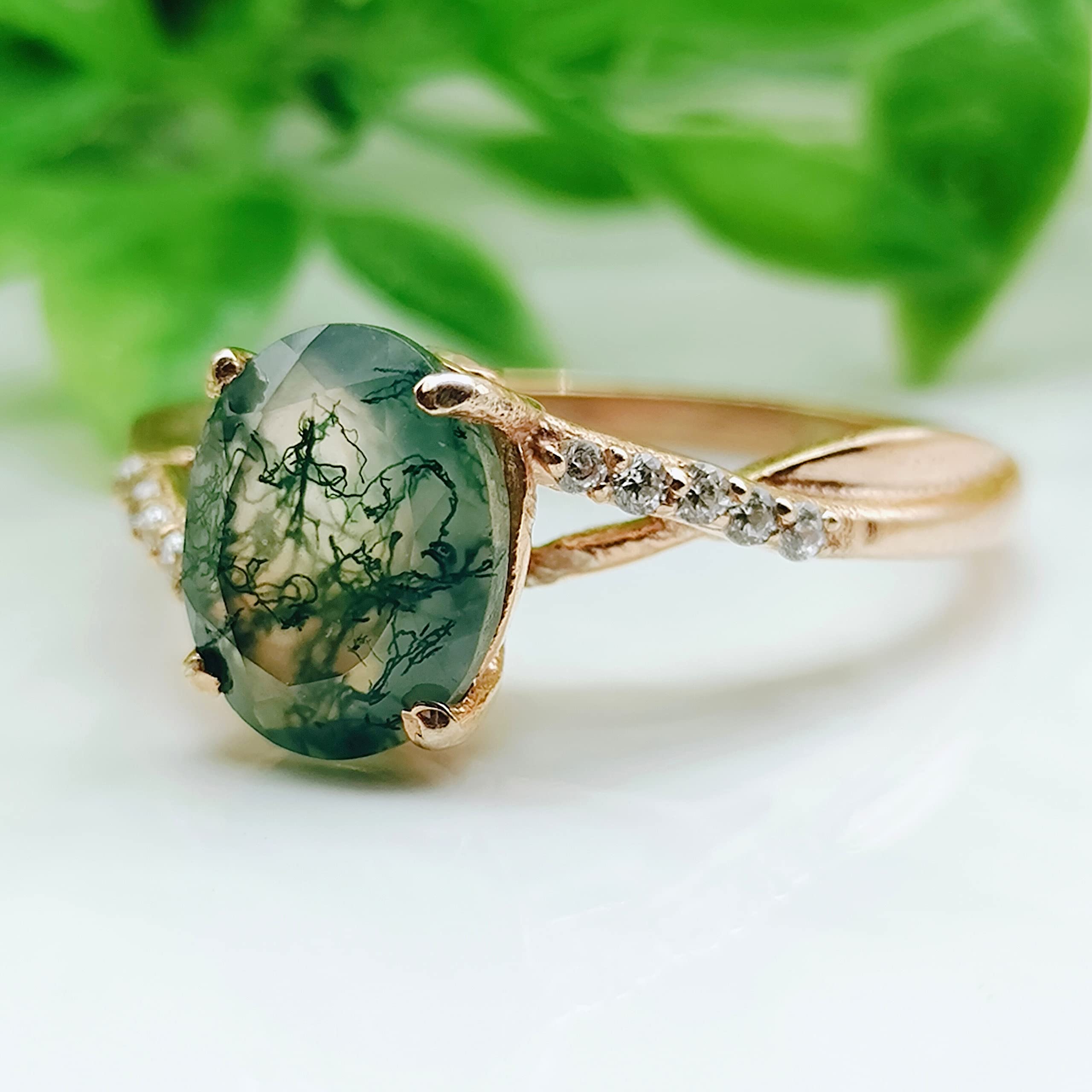 Natural Moss Agate Ring For Women Oval Shaped Rose Gold Ring Silver Ring Delicate Ring Stacking Ring Promise Ring For Women's Birthday Gift By FOREVER GEMS & JEWELS