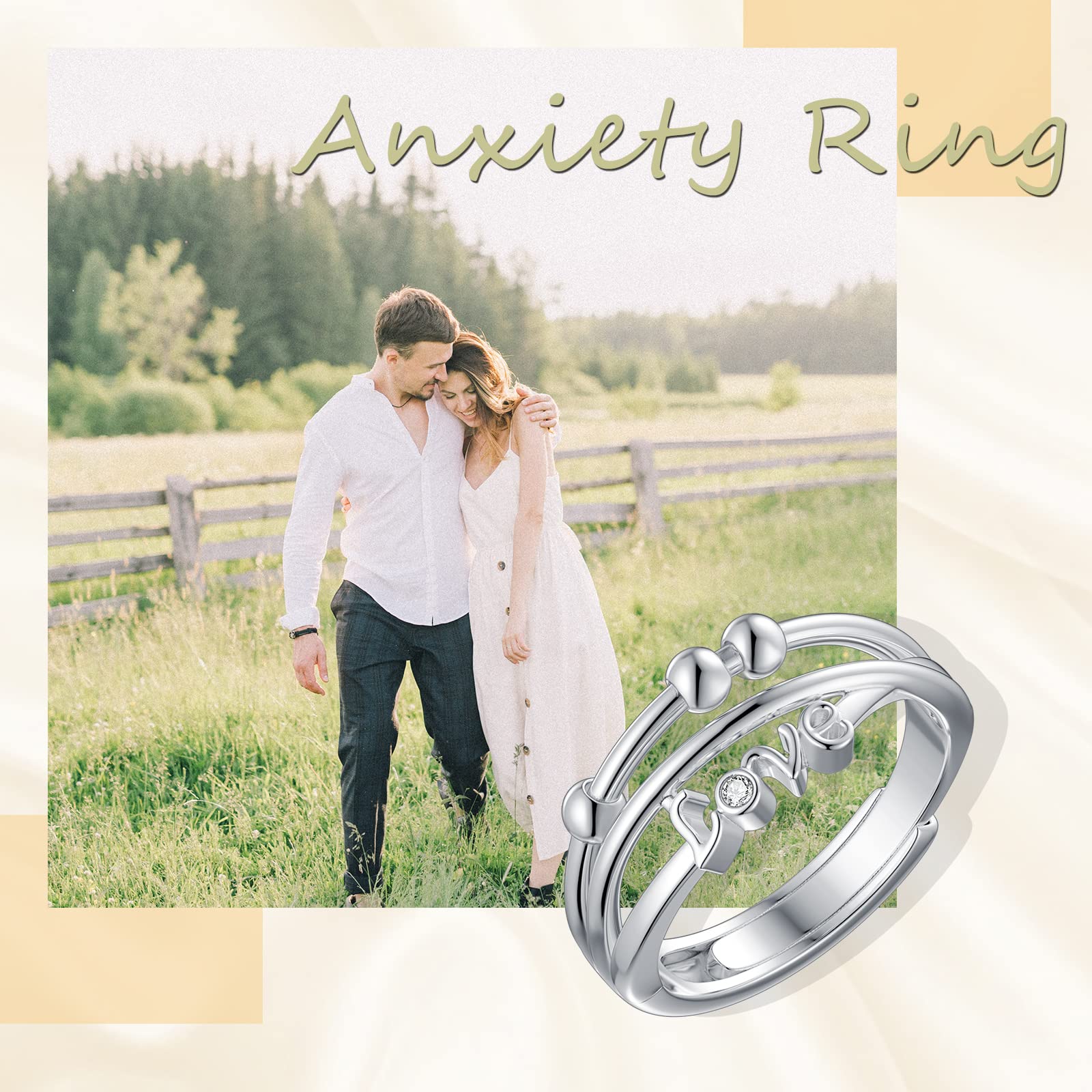 LELOUCHY Anxiety Rings for Women Men Unisex Adjustable Fidget Love Rings for Anxiety Stress Worry Spinning Bead Rings