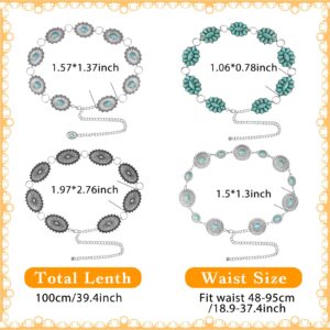 Henoyso Western Metal Belts for Women Silver Oval Flowers Chain Waist Chains for Dresses Jeans Western Cowgirl (Elegant)