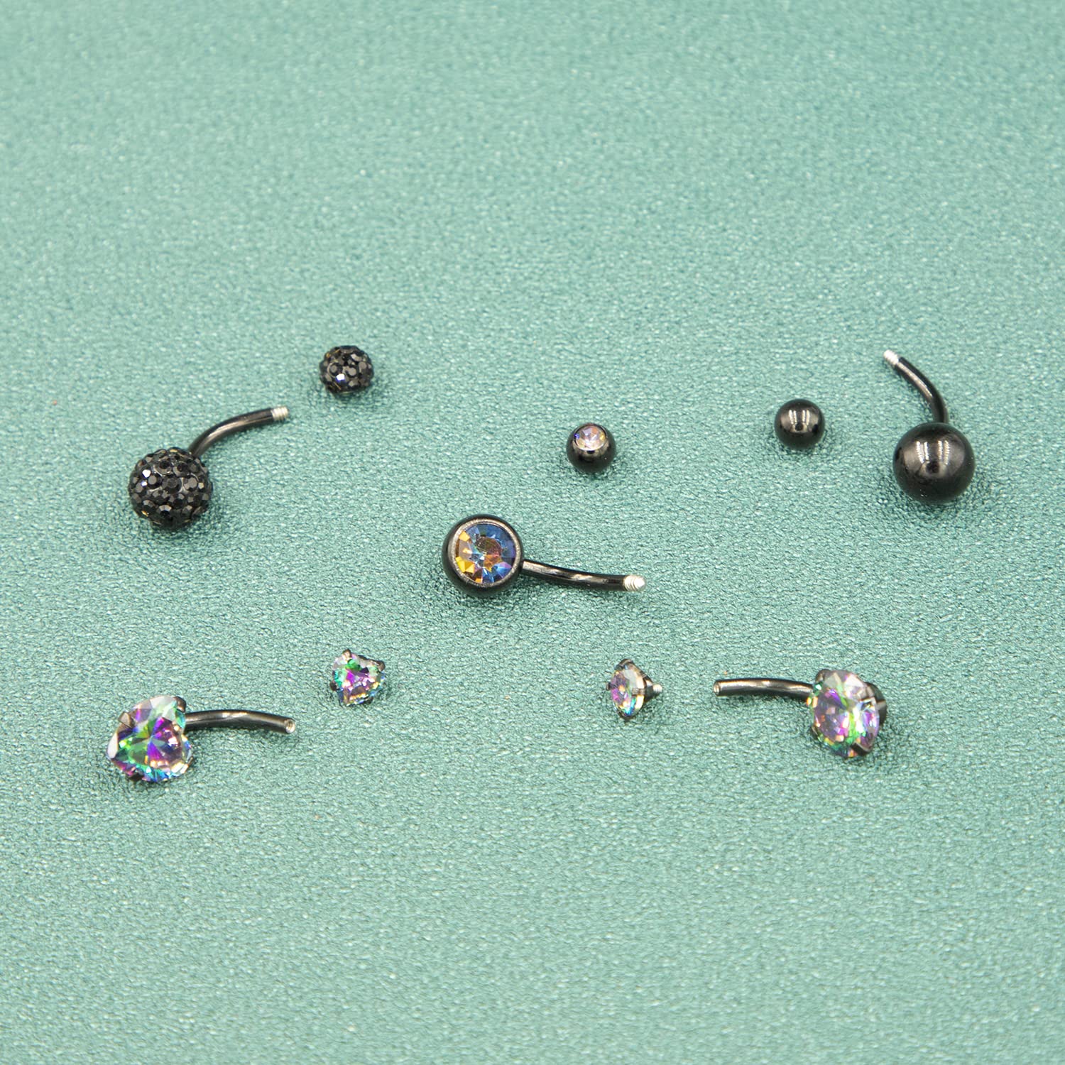 14G Belly Button Ring Stainless Steel Black Navel Ring for Women Clear Round Heart CZ Crystal Belly Bar Body Piercing Internally Threaded Barbell Belly Jewelry Black 5PCS (5PCS Belly Button Ring-Black)