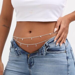 Wriidy Waist Chain Silver Layered Belly Chain Beach Body Jewelry Accessories for Women