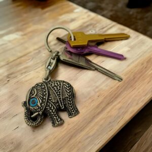 Dual Pack Oriental Lucky Elephant Charm With Evil Eye Metal Oxide Color Key Chain Keyring