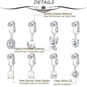 Masedy 8 Pcs Fake Belly Clip on Dangle Belly Button Rings Faux Navel Ring for Women Non Piercing Body Jewelry S