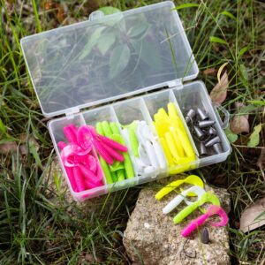 Goture Fishing Soft Plastic Lures Kit Jig Head Hooks Crappie Lures Trout Bass Fishing Worm Lures Crappie Jigs Fishing Lures Set with Tackl Box for Freshwater Saltwater Fishing