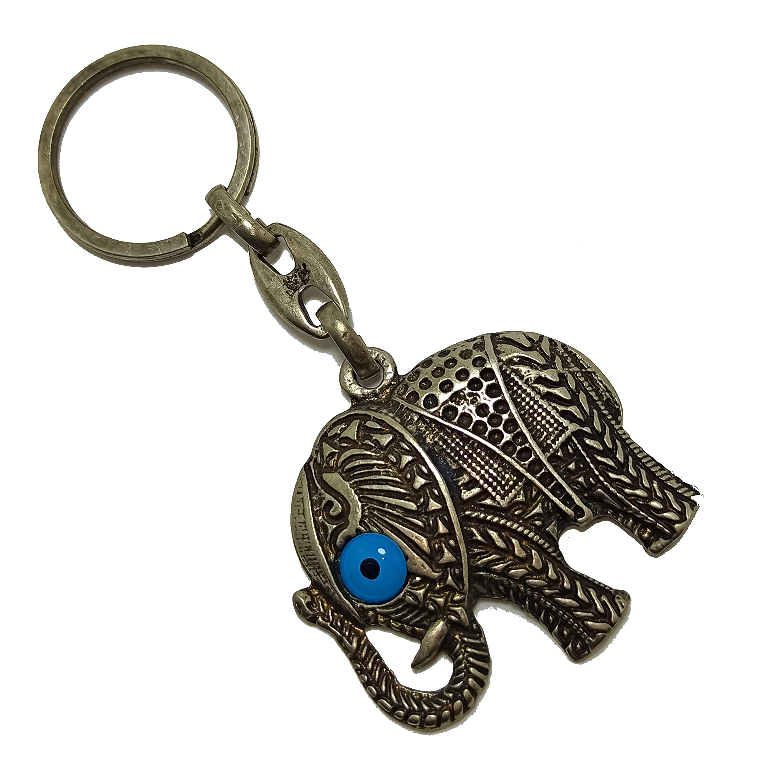 Dual Pack Oriental Lucky Elephant Charm With Evil Eye Metal Oxide Color Key Chain Keyring