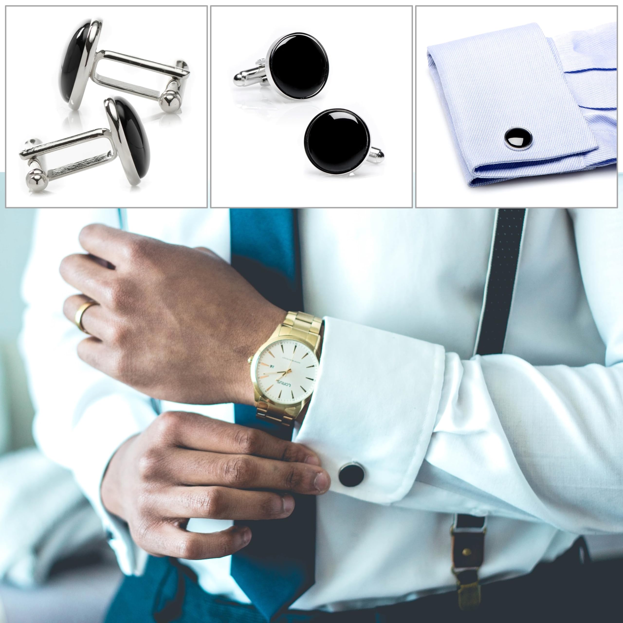 JIPIMON Cufflinks for Men 2+6 pcs Classic Cuff Links Set for Tuxedo Shirts Business Wedding, Luxury Box Gift Ideas for Boys