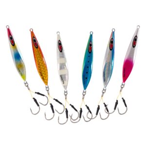 calissa offshore tackle flat side slow pitch jig - 80g 150g 250g 300lbs assist hooks 3/0 butterfly - vertical jig speed lure slow pitch flat (150g - 6 pack)