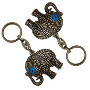 Dual Pack Oriental Lucky Elephant Charm With Evil Eye Metal Oxide Color Key Chain Keyring