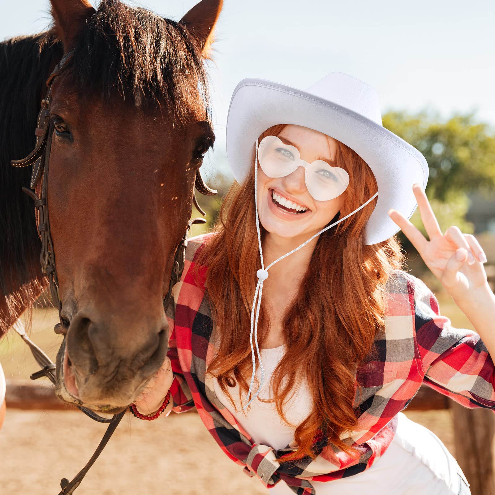 36 Pieces Adult Cowboy Hat with Bandanna Heart Sunglasses Unisex Felt Cowboy Hat Men Women Western Party Hat Cowboy Costume (White)