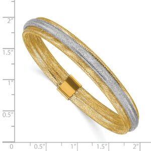 Avariah 14K Yellow Gold w/Rhodium Polished Mesh Stretch Bracelet - Made In Italy