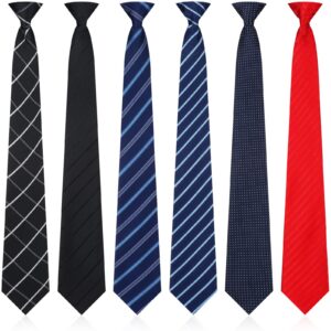 janmercy 6 pcs clip on tie for men clip on easy necktie striped solid plaid dots mixed lot tie for office school, 20 inch (bright style)