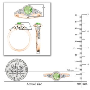 Dazzlingrock Collection 14K 5 MM Round Peridot, Pear White Sapphire & Round Diamond Ladies Ring, Rose Gold, Size 5.5