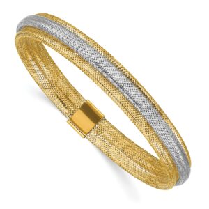 avariah 14k yellow gold w/rhodium polished mesh stretch bracelet - made in italy