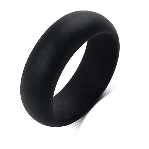 YUNGELX Sun Moon Best Friend Ring Silicone Couple Matching Ring Set for Him Her 8MM Black Breathable Silicone Rubber Dome Rings Comfort Fit Wedding Band for Girlfriend Boyfriend,Size 7 + Size 9